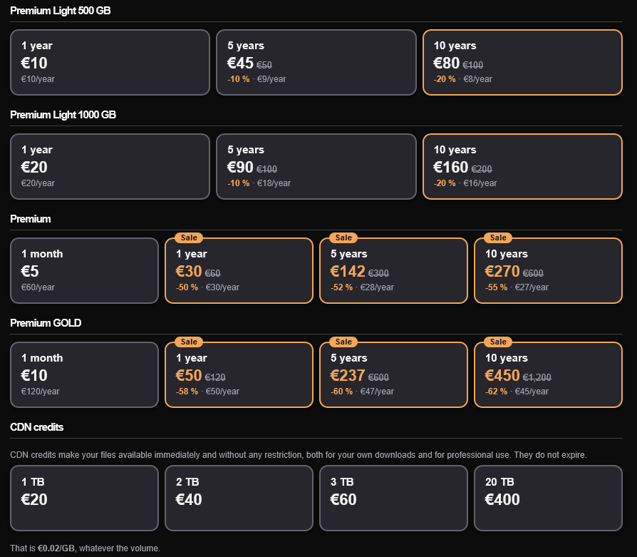 1Fichier Premium Pricing, Official Login & File Search Engine 3 Premium Light 500 GB