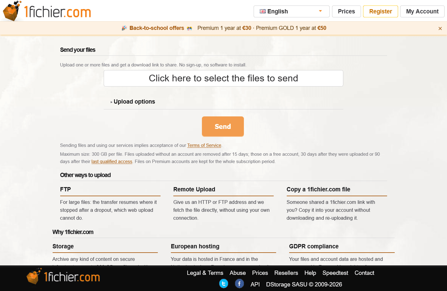 1Fichier Premium Pricing, Official Login & File Search Engine 1 Official 1fichier login page and web interface dashboard